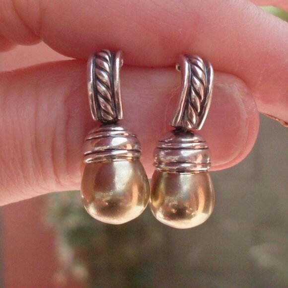 Rare & Retired David Yurman Hampton Gold Ball Earrings - 14K/925 - DY Backs - Picture 3 of 9